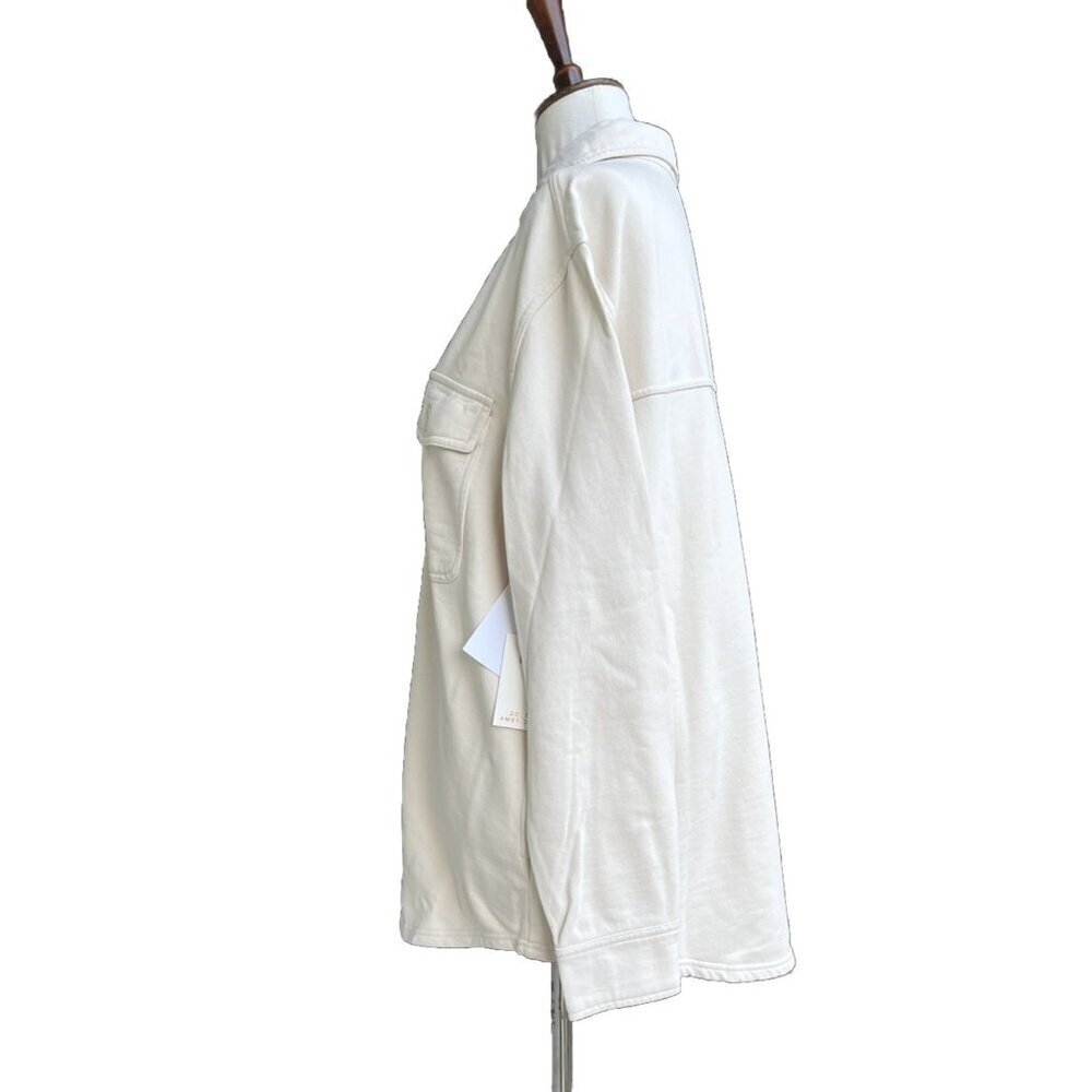 GSO235 Good American Cotton Fleece Shacket Shirt Jacket Size 3/4 Bone - Picture 3 of 14